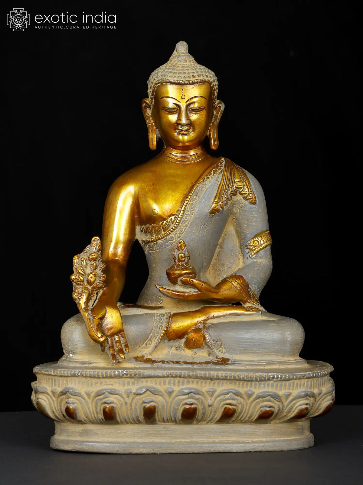 10" Tibetan Buddhist Deity Medicine Buddha In Brass | Handmade | Made In India