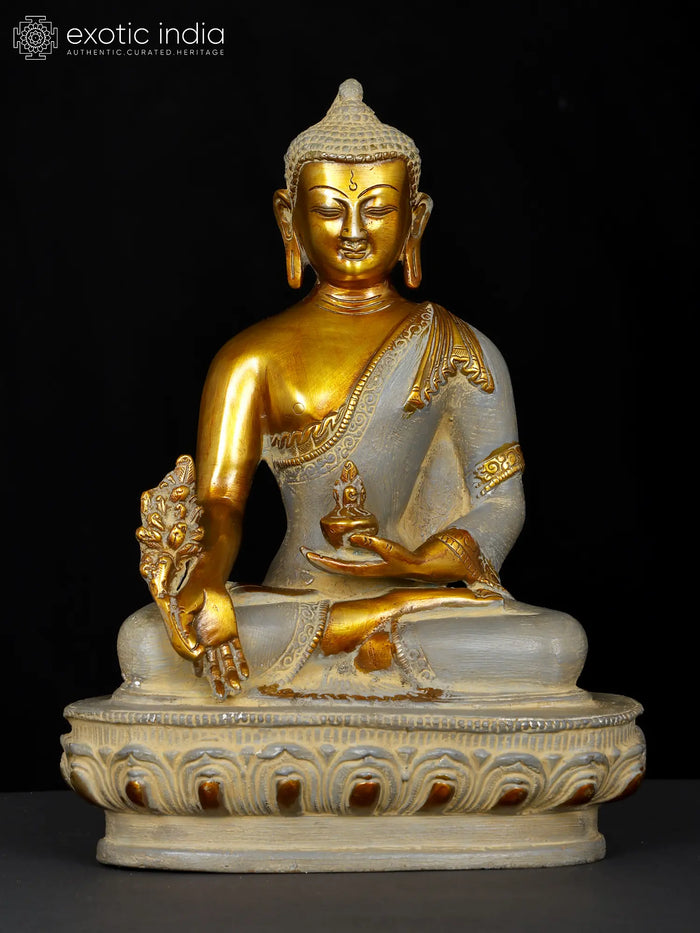 10" Tibetan Buddhist Deity Medicine Buddha In Brass | Handmade | Made In India