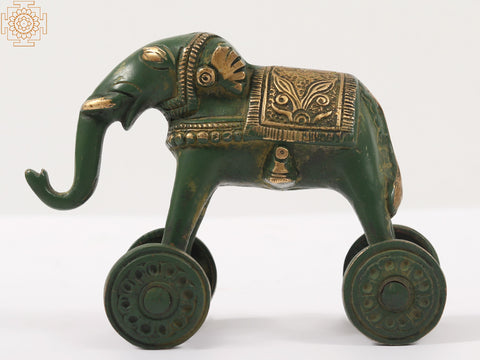 4" Brass Elephant Statue on Wheels | Home Decor