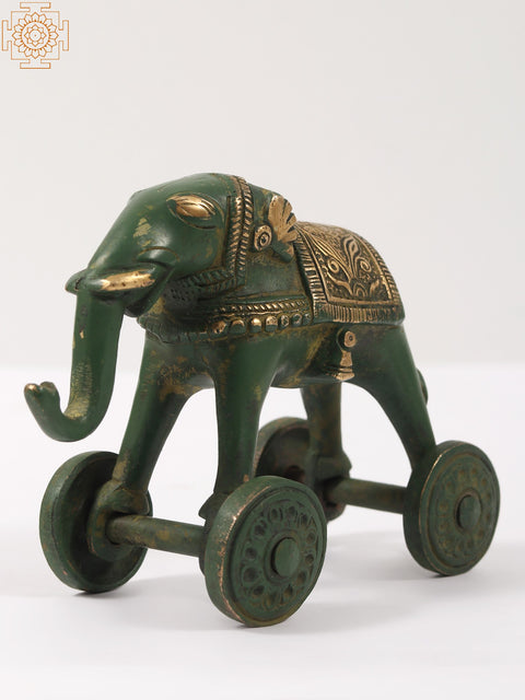 4" Brass Elephant Statue on Wheels | Home Decor