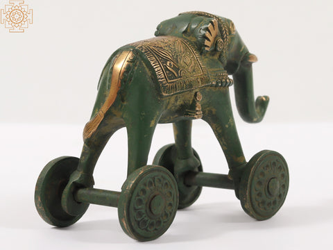 4" Brass Elephant Statue on Wheels | Home Decor
