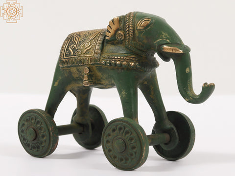 4" Brass Elephant Statue on Wheels | Home Decor