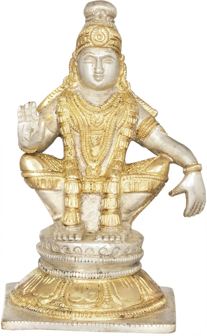 5" Brass Ayyappan Statue - A Saint Revered as Incarnation of Dharma | Handmade | Made in India