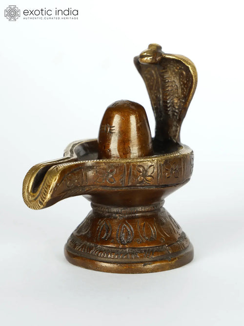 2" Brass Shiva Linga with Snake Handmade Statue