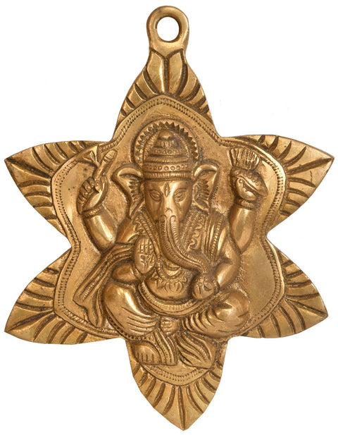 7" Star Ganesha Wall Hanging in Brass | Handmade | Made in India