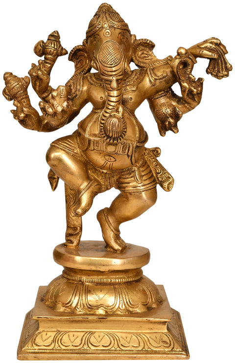 9" Six Armed Dancing Ganesha In Brass | Handmade | Made In India
