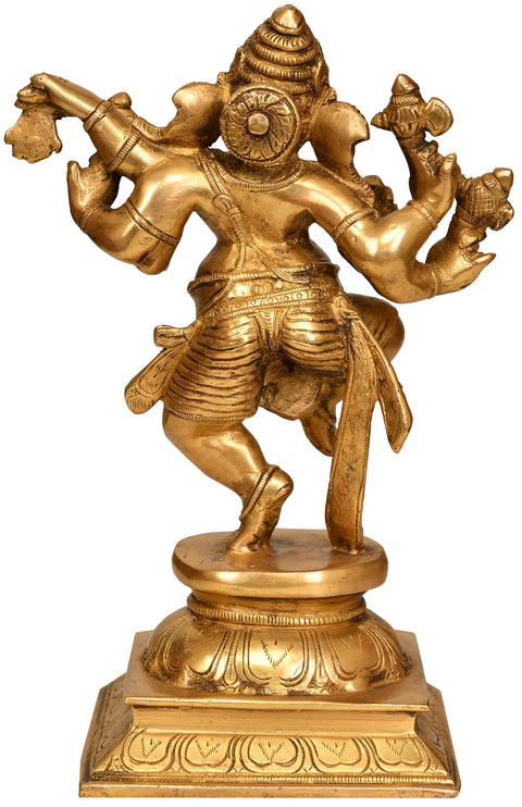 9" Six Armed Dancing Ganesha In Brass | Handmade | Made In India