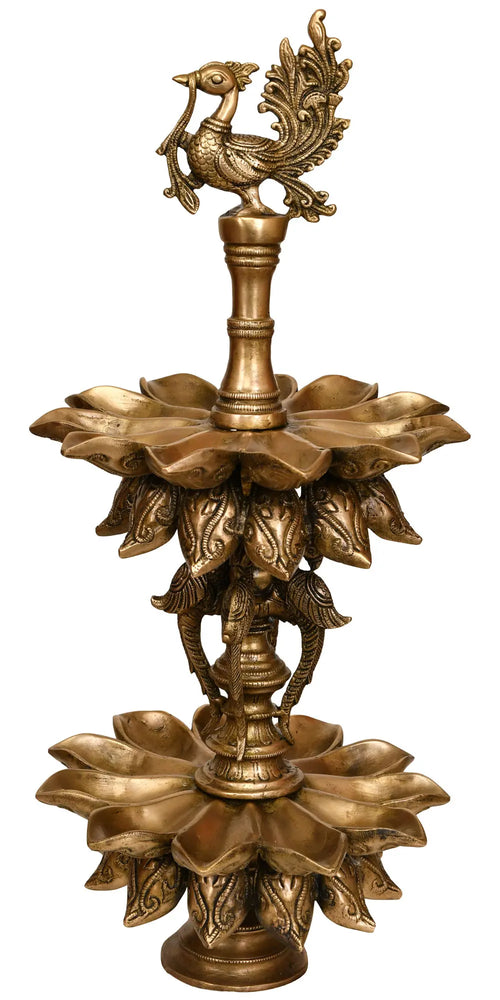 20" Brass Peacock Oil Lamp with 22 Wicks Handmade