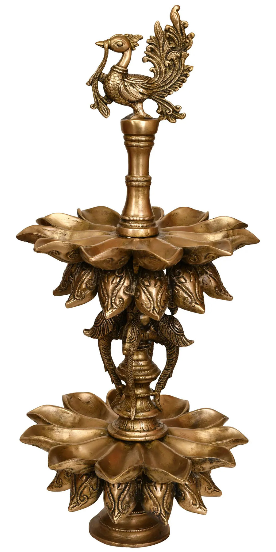 20" Brass Peacock Oil Lamp with 22 Wicks Handmade