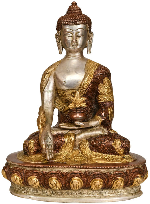 9" Medicine Buddha with Life Scenes on Reverse In Brass | Handmade | Made In India
