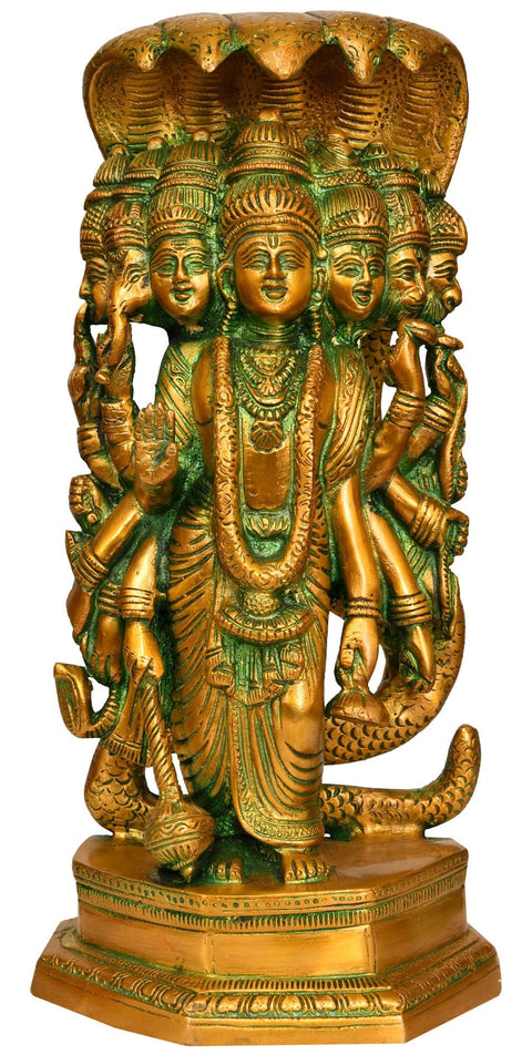 11" Lord Vishnu in His Cosmic Avatar In Brass | Handmade | Made In India
