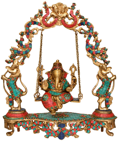 17" Handmade Lord Ganesha on Swing Brass Statue