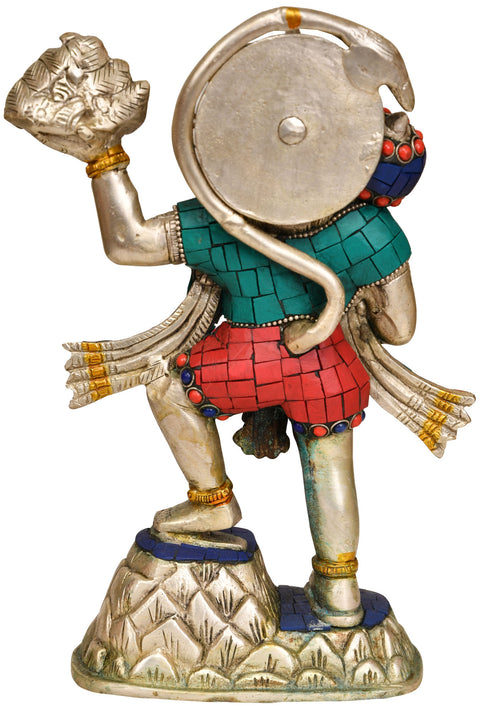 9" Lord Hanuman Carrying Mount Dron of Sanjeevani Herbs In Brass | Handmade | Made In India