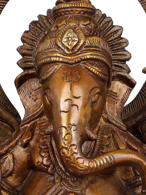 12" Lord Ganesha Idol on Kirtimukha Throne | Handmade Brass Statue | Made in India