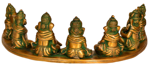 4" Seven Musical Ganesha Brass Idol | Handmade | Made in India