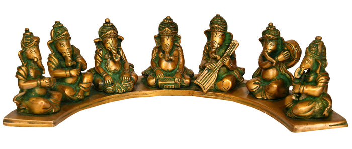 4" Seven Musical Ganesha Handmade Brass Idol for Pooja