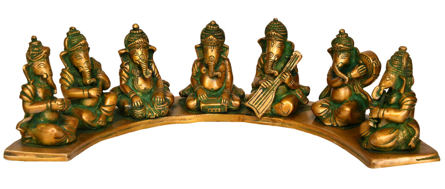 4" Seven Musical Ganesha Handmade Brass Idol for Pooja