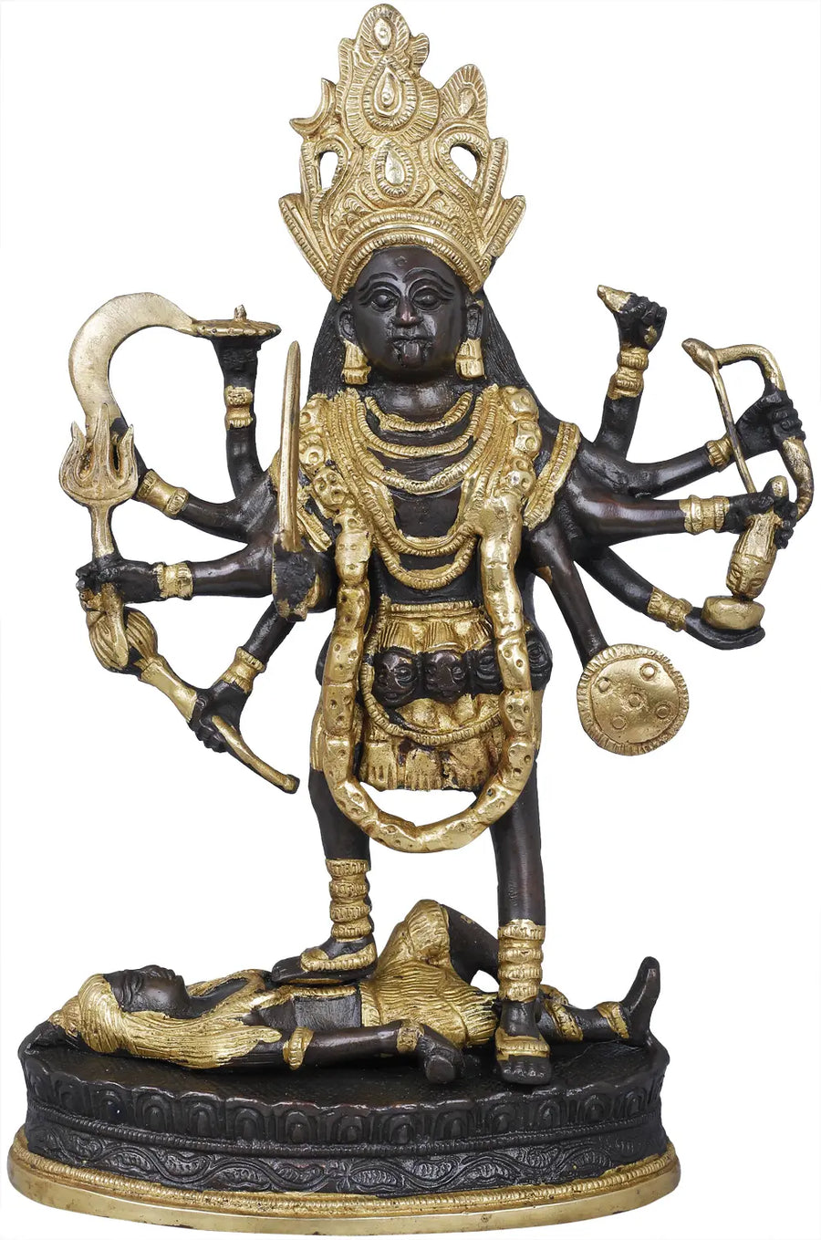 11" Goddess Kali Handmade Brass Idol for Pooja