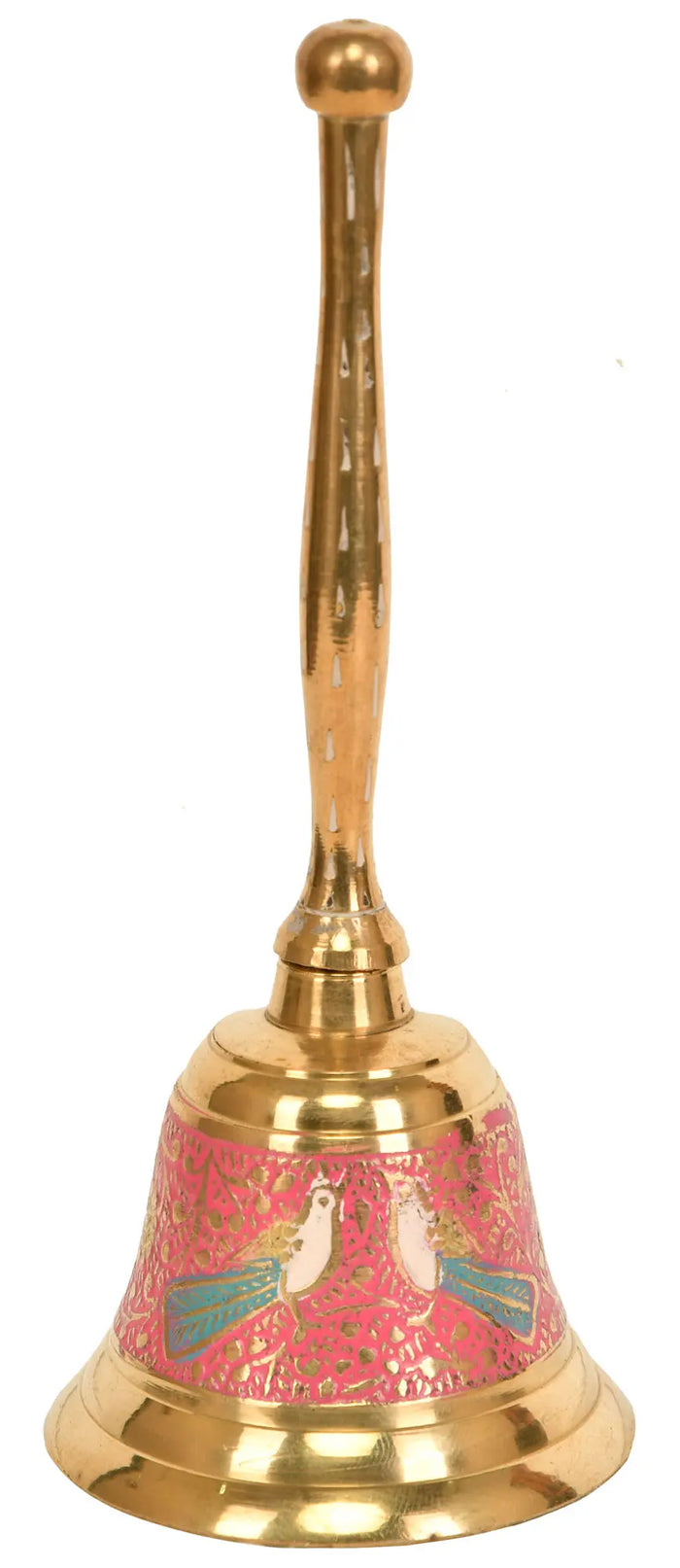 Small 5" Handheld Bell with Meena Work in Brass | Handmade | Made in India