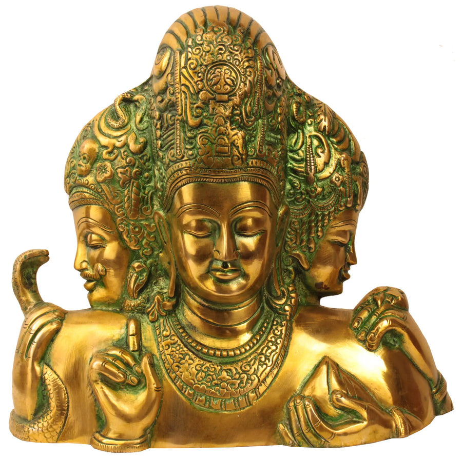9" Trimurti Brahma Vishnu Mahesha Brass Statue Handmade