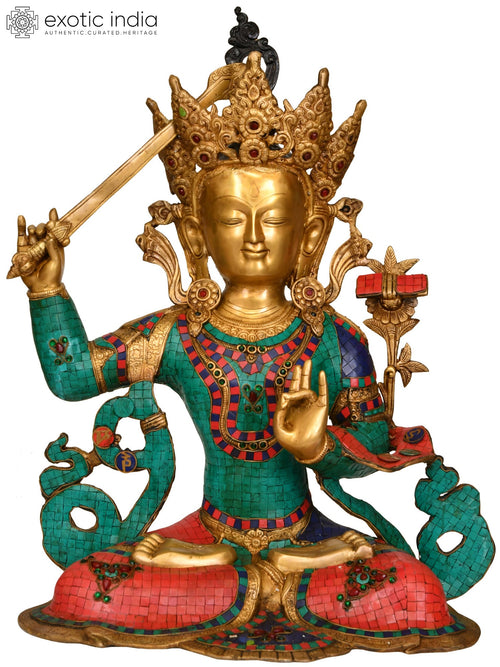 25" Tibetan Buddhist Manjushri Brass Statue Handmade