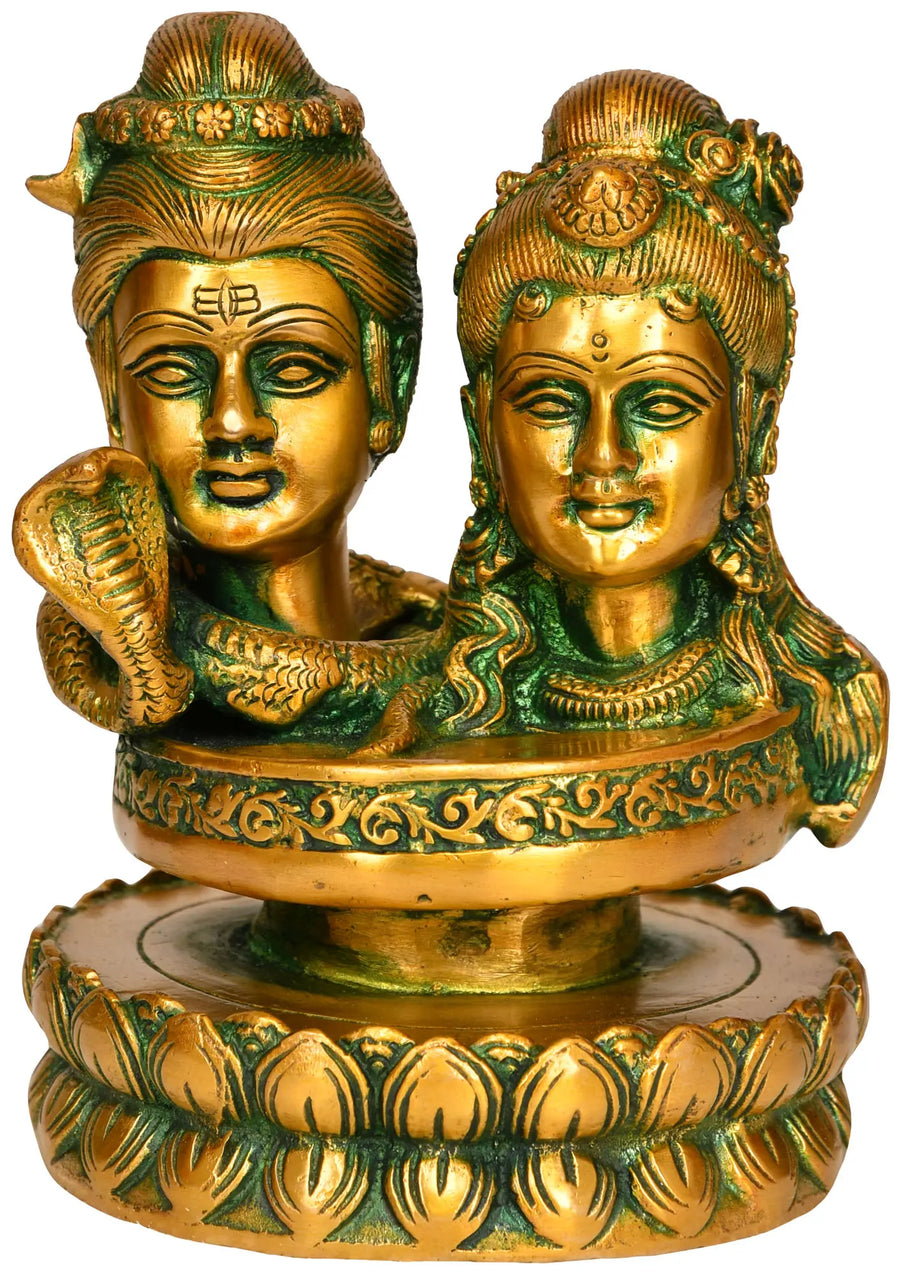 6" Brass Shiva Parvati Mukha Linga Idol Handmade
