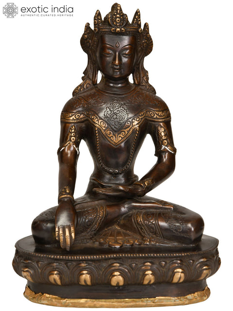 9" Crown Buddha in Bhumisparsha Mudra In Brass | Handmade | Made In India