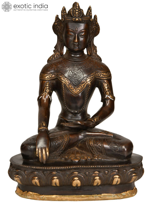 9" Brass Buddha in Bhumisparsha Mudra Handmade Statue