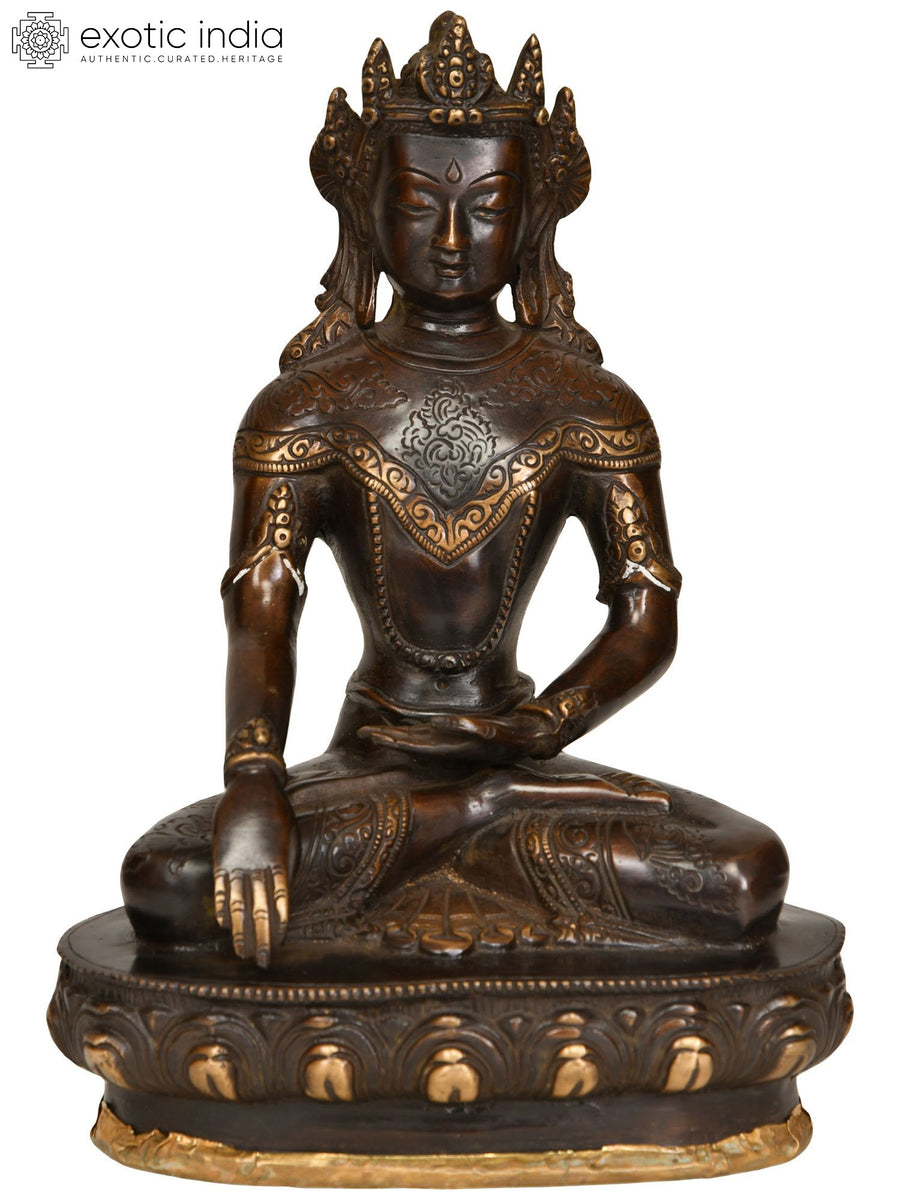 9" Brass Buddha in Bhumisparsha Mudra Handmade Statue