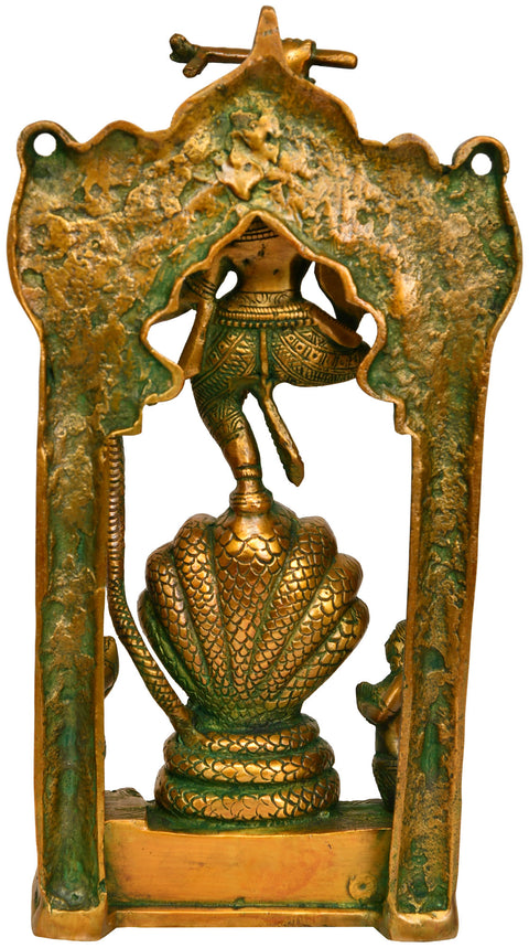 11" Lord Krishna Vanquishes Kaliya In Brass | Handmade | Made In India