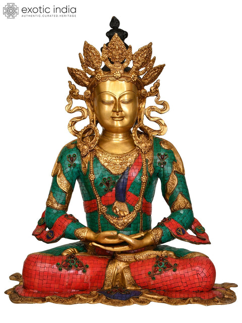 26" Large Size Crown Buddha -Tibetan Buddhist Deity In Brass | Handmade | Made In India