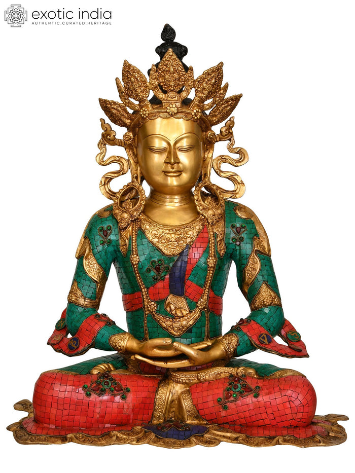 26" Large Size Crown Buddha -Tibetan Buddhist Deity In Brass | Handmade | Made In India