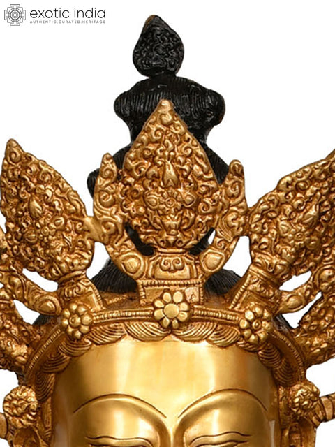 26" Large Size Crown Buddha -Tibetan Buddhist Deity In Brass | Handmade | Made In India