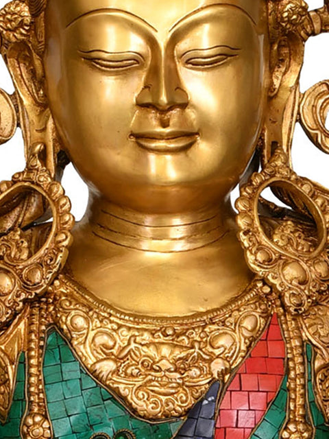 26" Large Size Crown Buddha -Tibetan Buddhist Deity In Brass | Handmade | Made In India