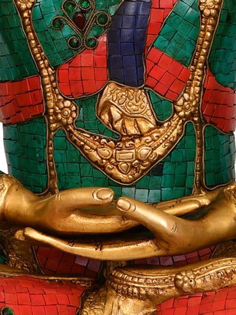26" Large Size Crown Buddha -Tibetan Buddhist Deity In Brass | Handmade | Made In India