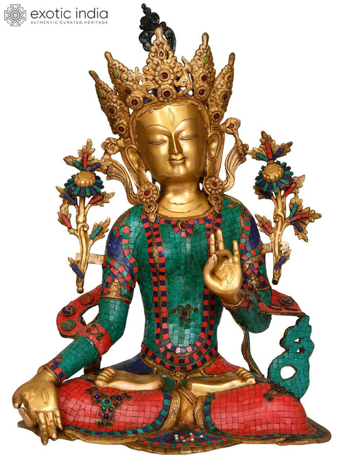 27" White Tara Brass Statue Handmade Tibetan Buddhist Goddess
