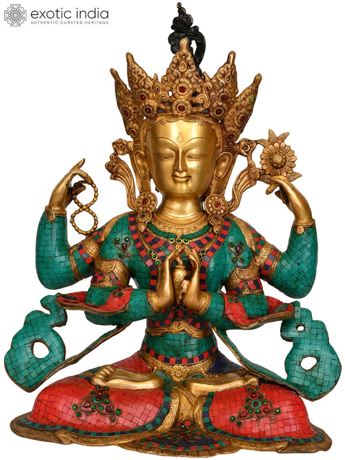 26" Handmade Brass Chenrezig Lokeshvara Buddhist Deity Statue