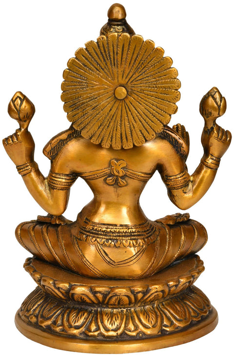 9" Goddess Lakshmi Idol in Abhaya Mudra | Handmade Brass Statue | Made in India