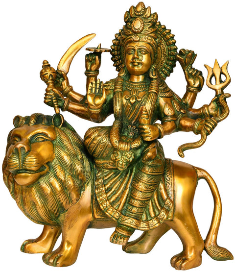 11" Mother Goddess Durga In Brass | Handmade | Made In India
