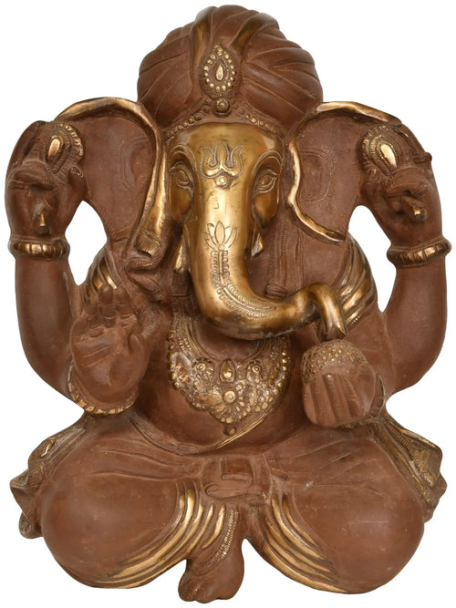 14" Handmade Pagadi Ganesha Brass Wall Hanging