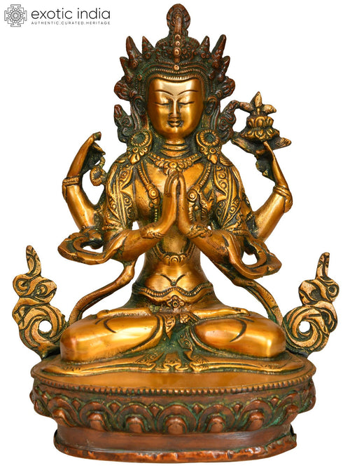 8" Tibetan Buddhist Chenrezig Brass Statue Handmade