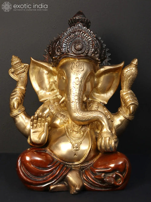 12" Lord Chaturbhuj Ganesha Brass Statue Handmade