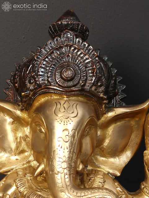 12" Lord Chaturbhuj Ganesha Brass Sculpture