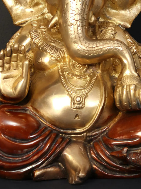 12" Lord Chaturbhuj Ganesha Brass Sculpture