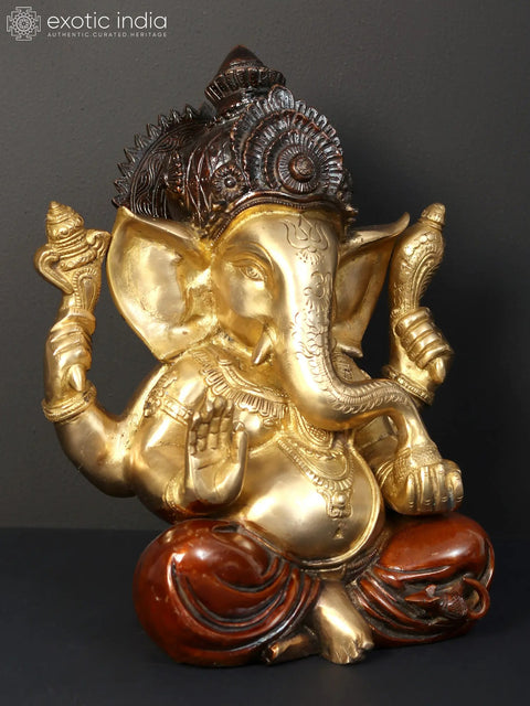12" Lord Chaturbhuj Ganesha Brass Sculpture