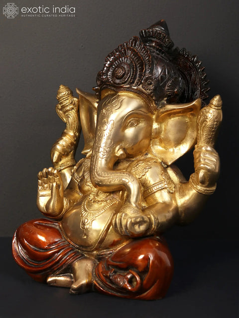 12" Lord Chaturbhuj Ganesha Brass Sculpture