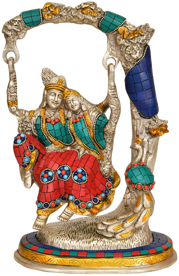 11" Radha Krishna on Swing Brass Statue Handmade