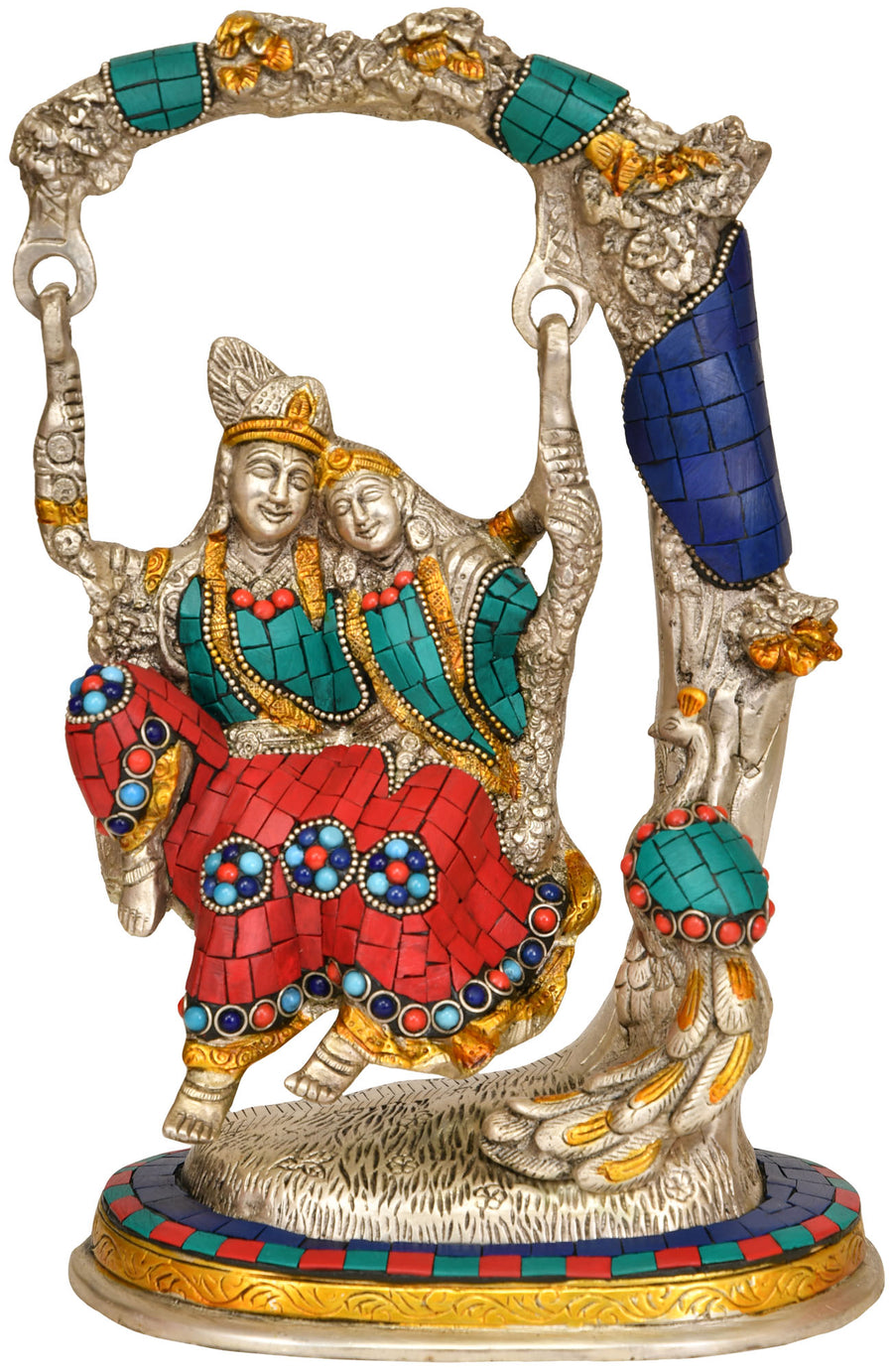 11" Radha Krishna on Swing Brass Statue Handmade