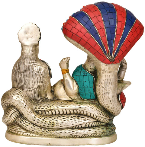 8" Vishnu with Lakshmi Ji on Sheshanaga In Brass | Handmade | Made In India