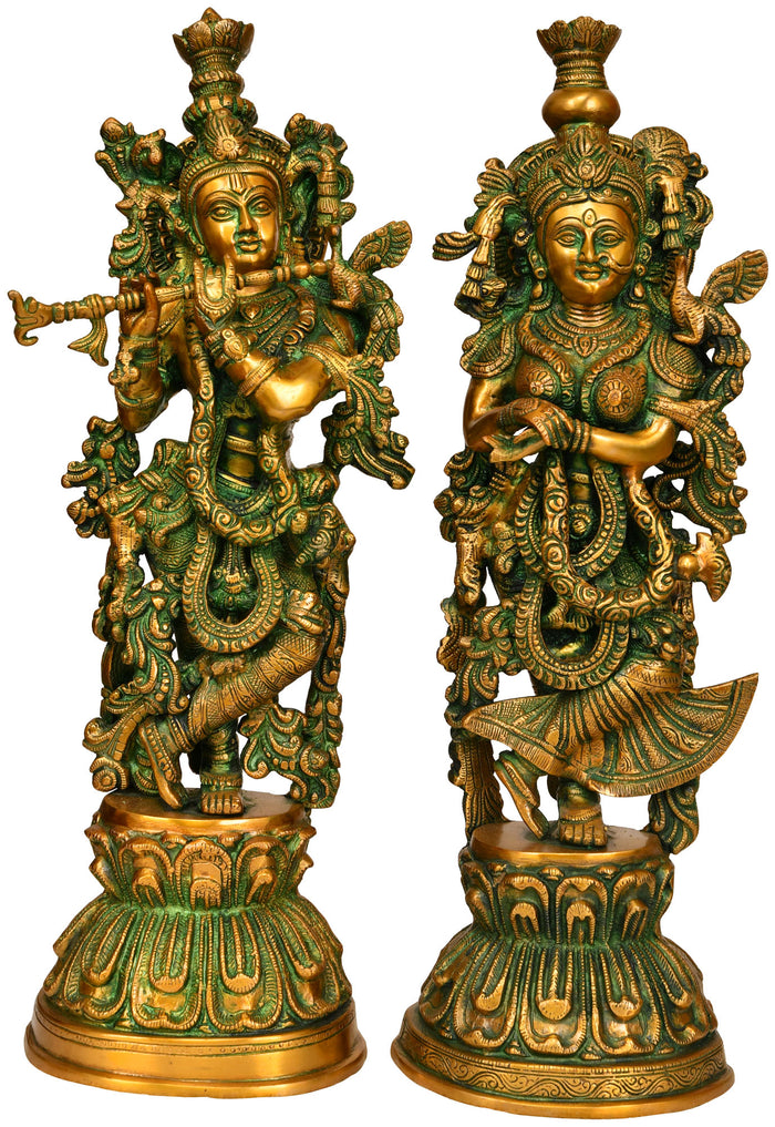 20" Radha Krishna Handmade Brass Statue for Pooja